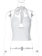 Elegant Backless Lace up Halter Tops 