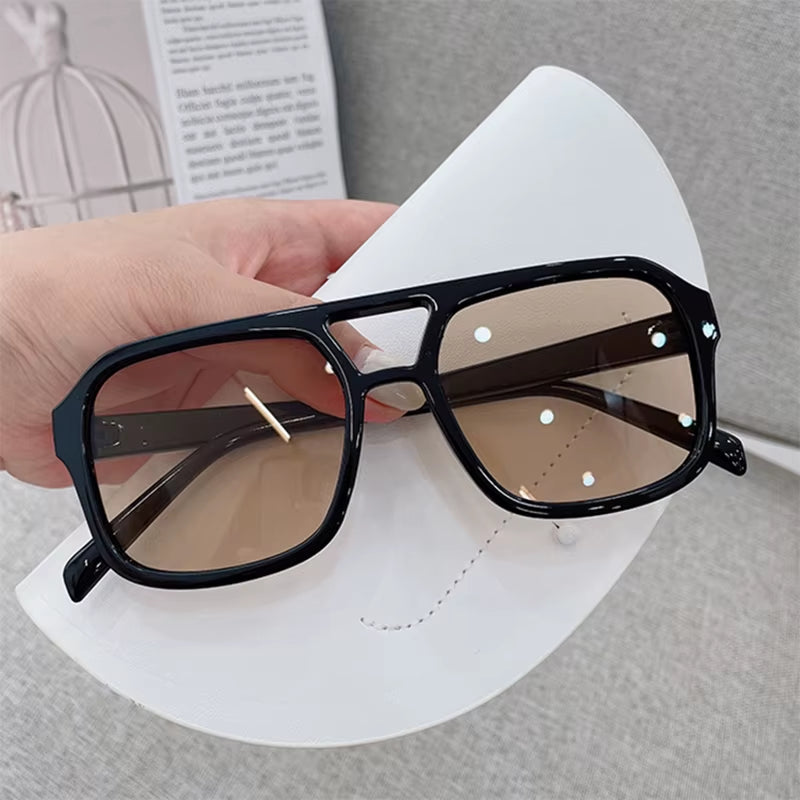 Popularity Vintage Style Yellow Women'S Sunglasses New Trendy Pilot Sunglasses Men Oversized Square Candy Color Eyewears UV400