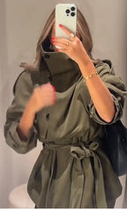 Solid Lace up Women Coat 