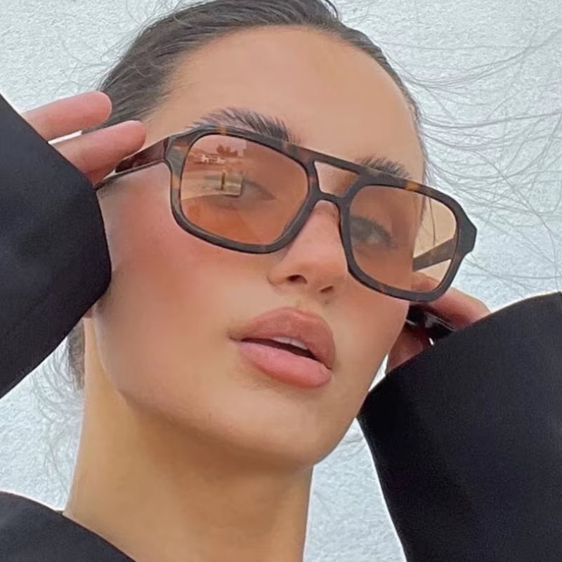 Popularity Vintage Style Yellow Women'S Sunglasses New Trendy Pilot Sunglasses Men Oversized Square Candy Color Eyewears UV400