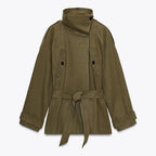 Solid Lace up Women Coat 