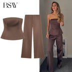 Satin Texture Pants Set 2Pc Suit 