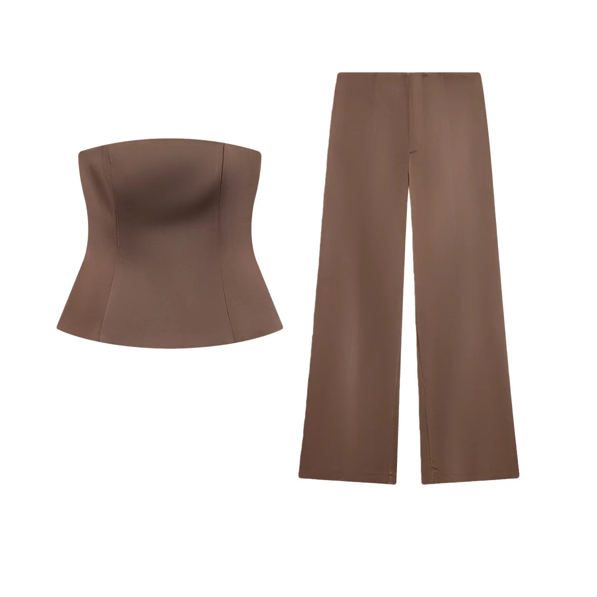 Satin Texture Pants Set 2Pc Suit 