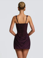 Solid Pleated Hem Sling Mini Dress 